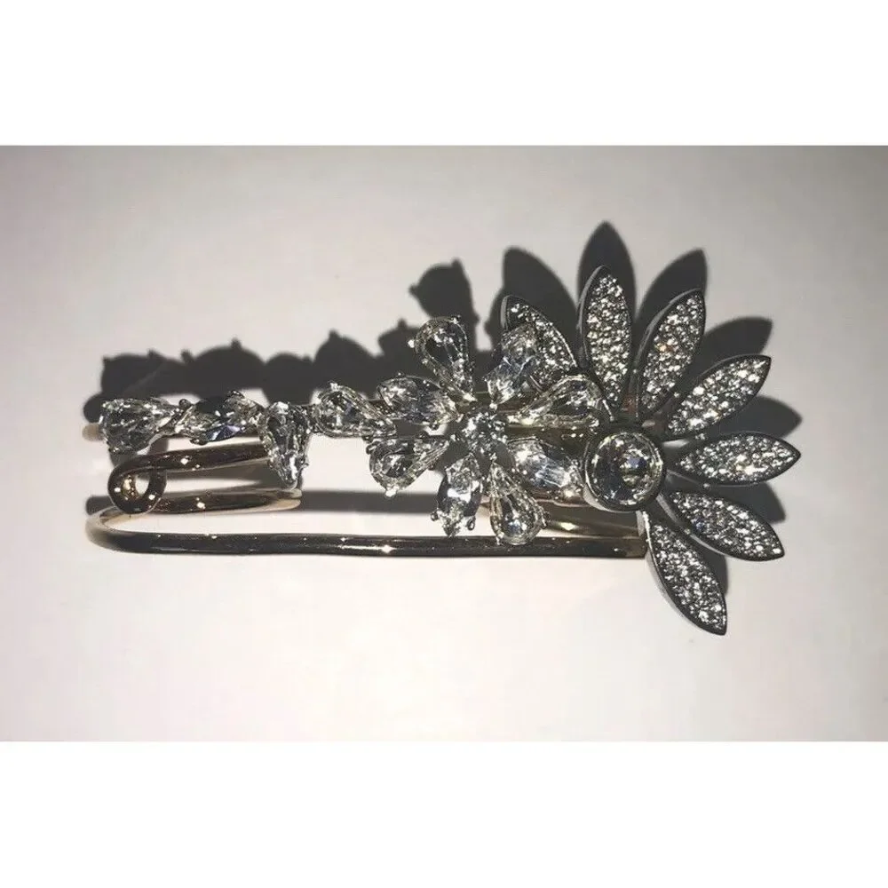 Burberry Half Daisy‎ Double Finger Ring Metal with Crystals Gold L New - Picture 4 of 11